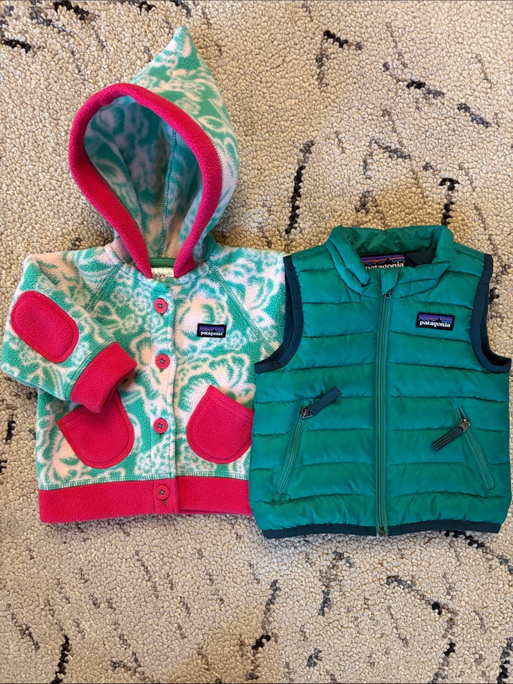 Patagonia Kids Hooded Jacket & Green Puffer Vest (6m)